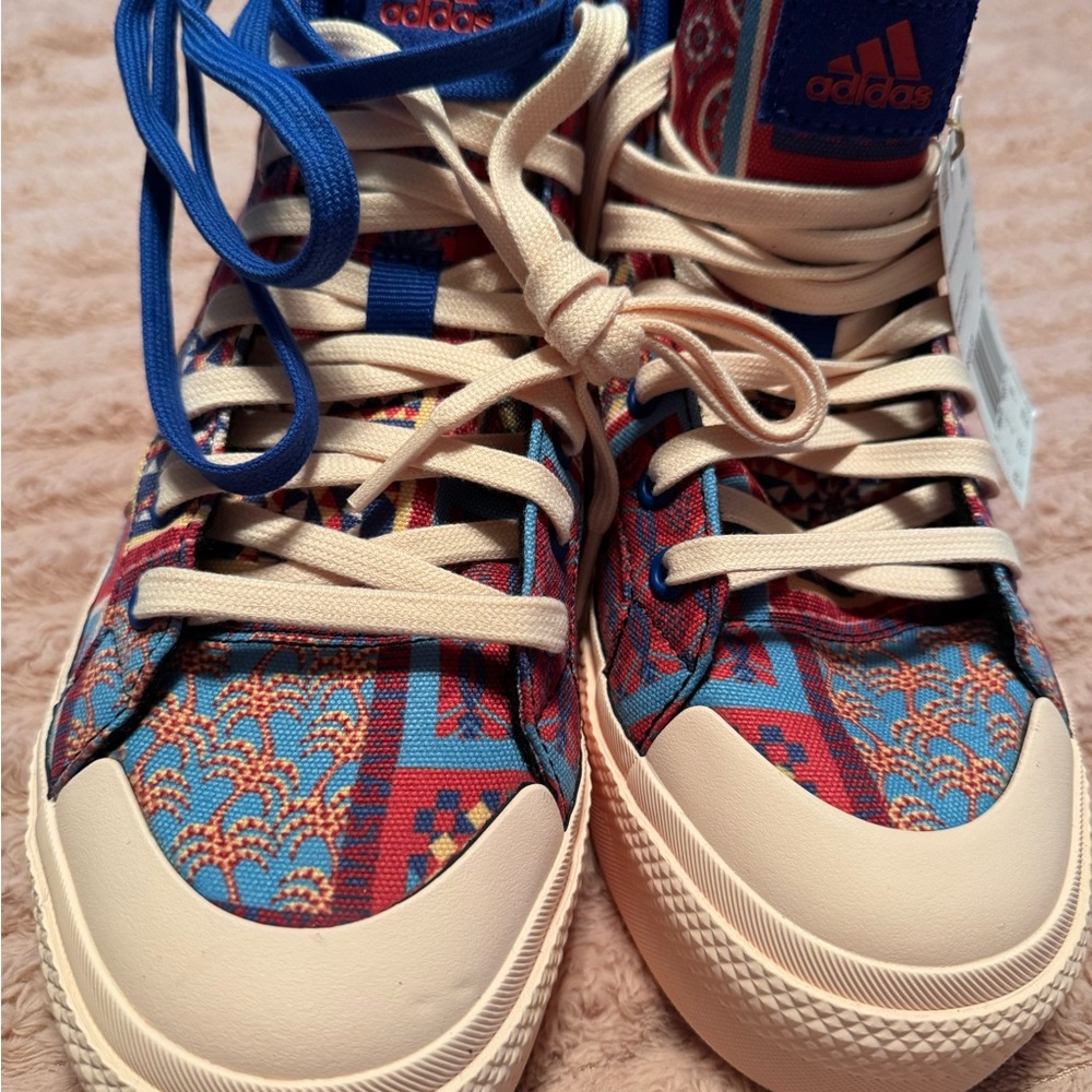Adidas Red and Blue Patterned High-Tops